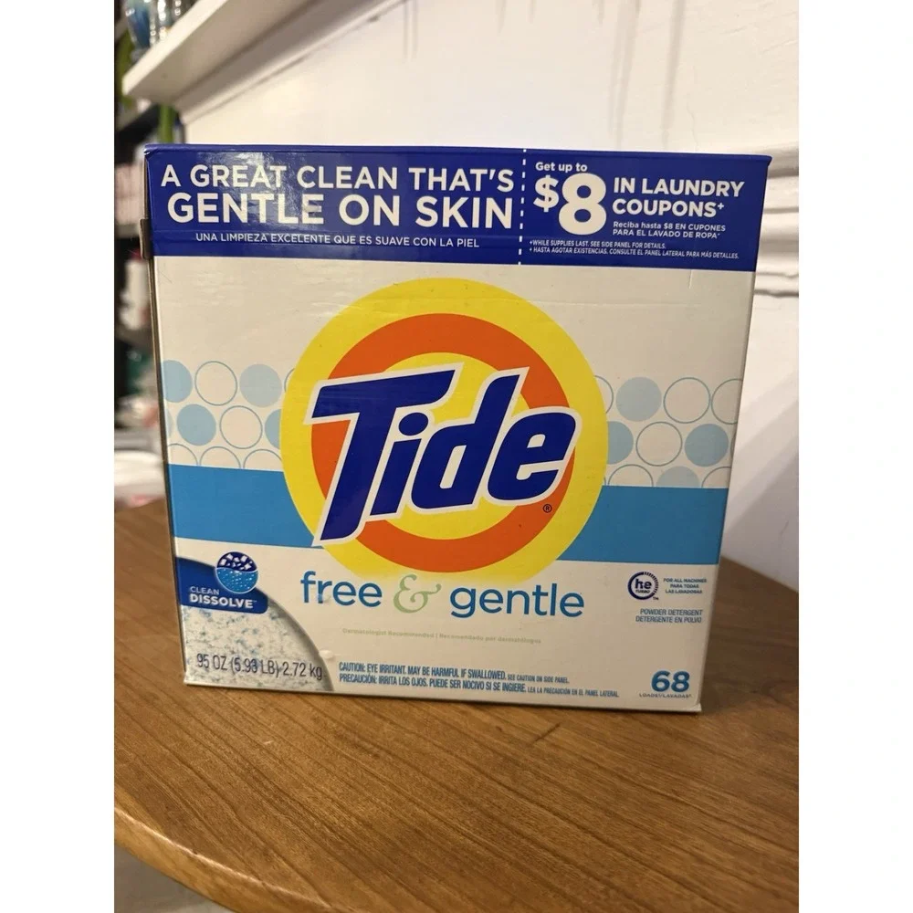 Tide Free and Gentle Laundry Detergent Powder HE 68 Loads 95 Oz (1 Box) NEW